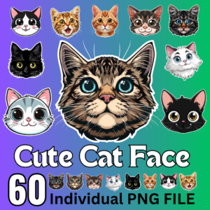 Cute Cat Face Stickers Clipart Bundle