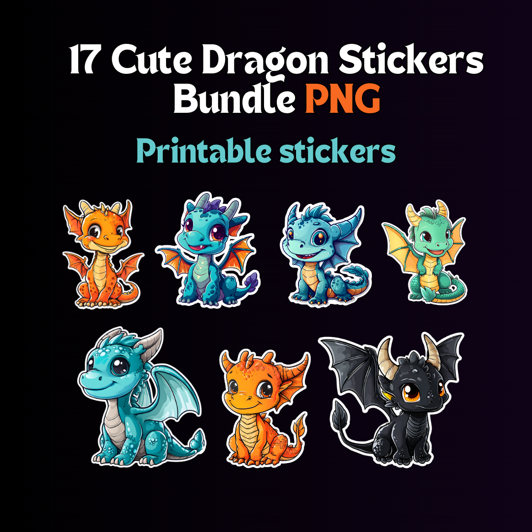 17 Cute Dragon Stickers Bundle Png