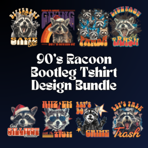 90s Racoon Bootleg Tshirt Design Bundle