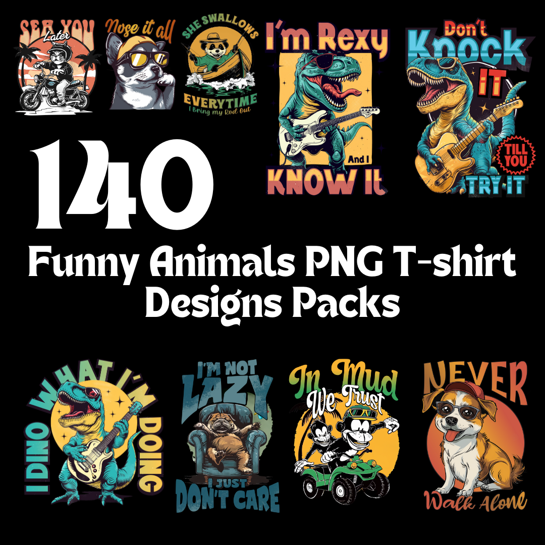 Funny Animals PNG T-shirt Designs Packs